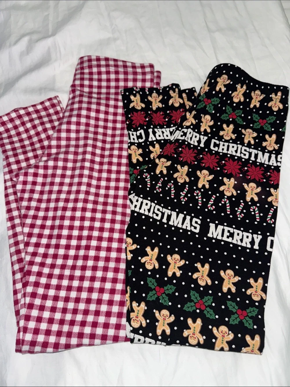 Kids Christmas Gingerbread & Red Gingham leggings